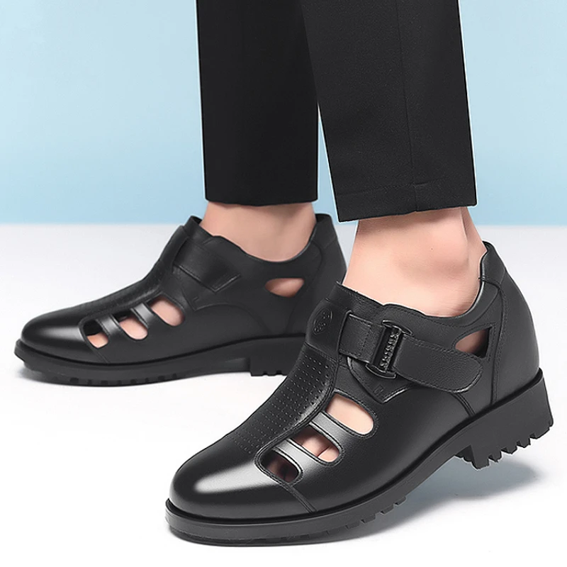 Летние сандалии-лифты мужская обувь из натуральной кожи дышащая с полыми