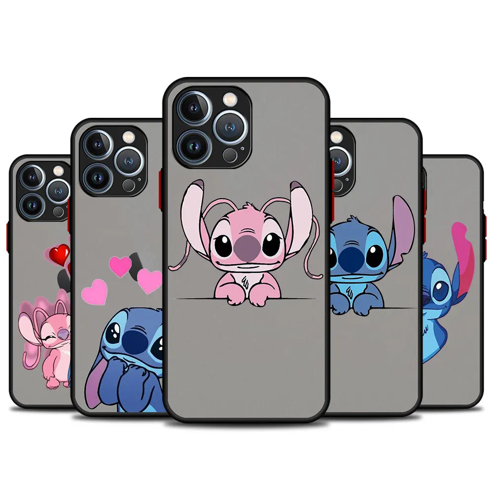 

For iPhone X 7 Plus 11 12 Pro Max XR 13 14 8 XS 6S Mini 6 5 5S Matte Pink Stitch Blue Angel Love Translucent Skin Feel Fundas