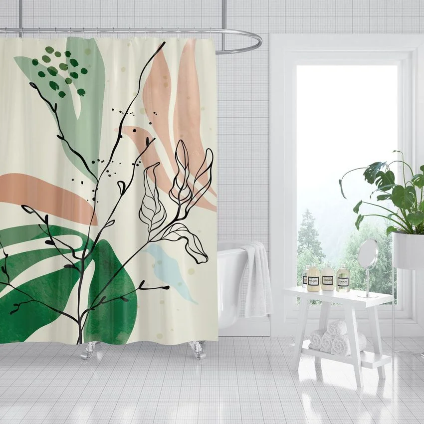 

Plant Shower Curtain Polyester Printed Shower Curtain Home Decor with Hook