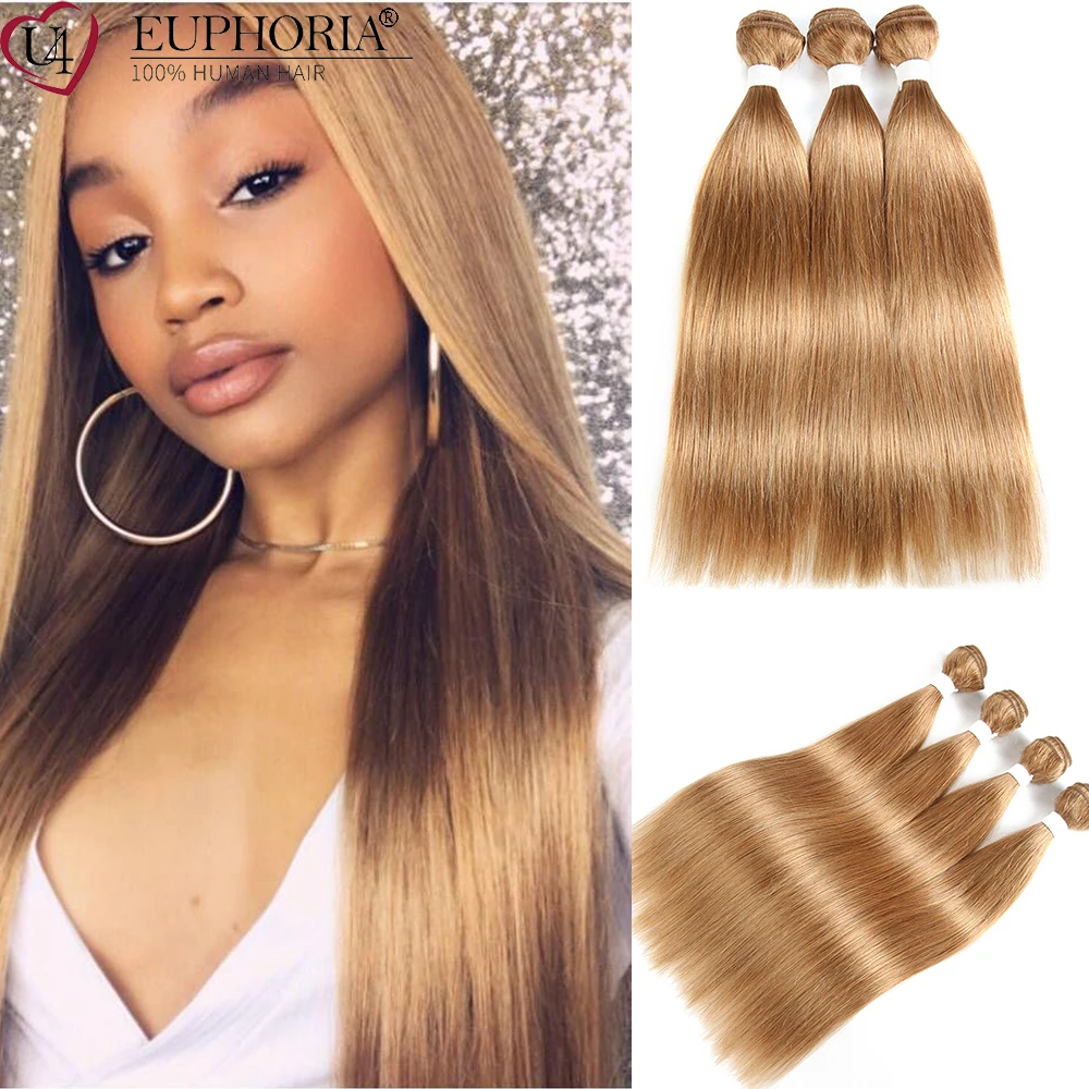 

#27 Blonde Straight Hair 3 Bundles Color Brazilian Remy Human Hair Weaving Extensions 3/4 Pcs Bundles Hair Wefts Euphoria