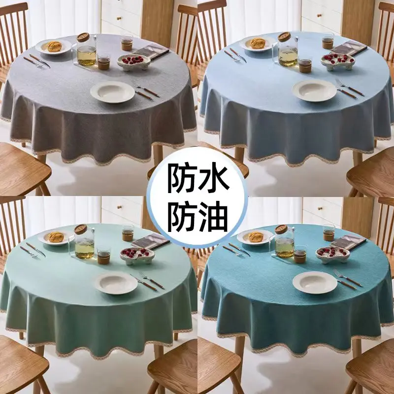 

Waterproof, oil resistant, scald resistant, and washable tablecloth for round table tablecloth, dining table fabric art