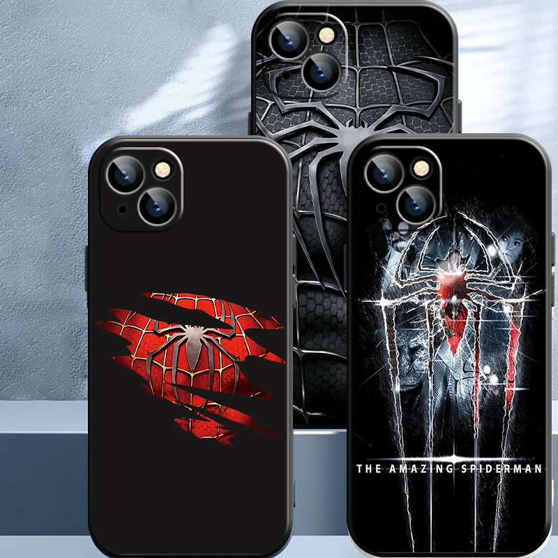 

Marvel Spiderman Logo Phone Case For iPhone 14 13 12 Pro Max Mini 11 Pro X XR XS Max SE 7 8 Plus Shell Liquid Silicon Soft