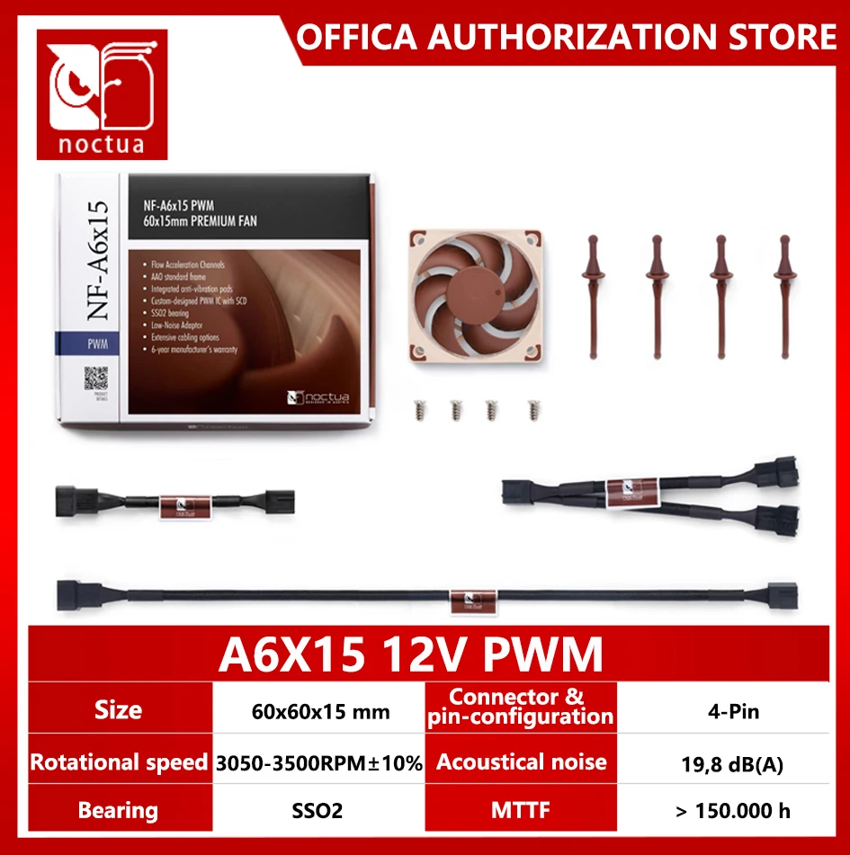 Фото Noctua NF-A6x15PWM FLX Премиум-качество Тонкий 60x15 мм Вентилятор 12 В/5 В Тонкий 4/3 контакта Тихий корпус Процессор Бесшумный радиатор Подшипник кулера SS02 №1