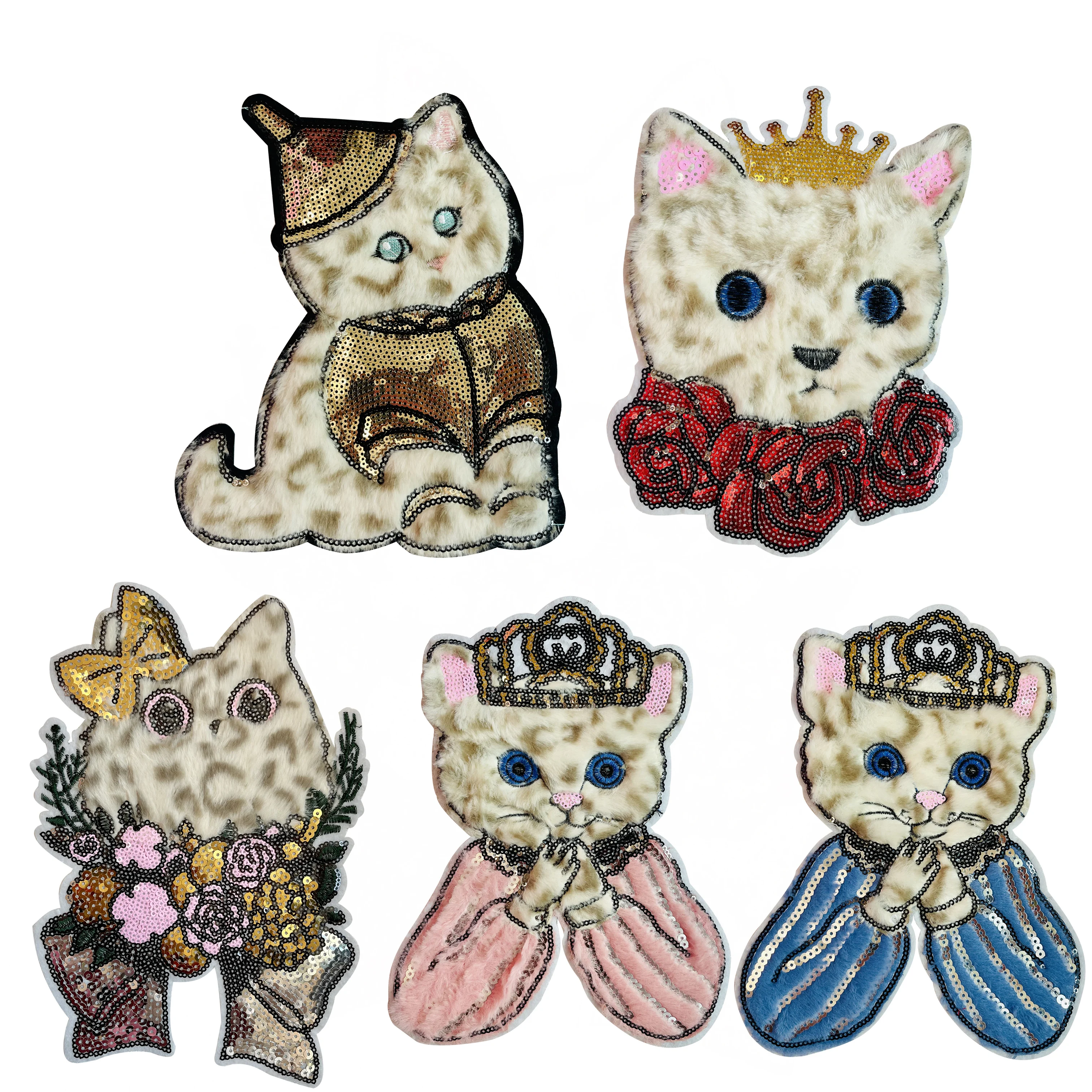 5PCS rown Fox Flower Cat Felt Patch Animal Applique Garment Parches Para La Ropa Sew On Sequin Patches Clothing Accessories - купить по