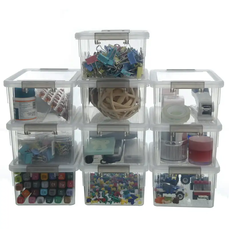 

1.3 QT 10 PCS Small Plastic Storage Bins with Lids for Organizing, Clear White