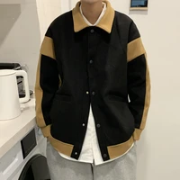 mens fashion contrast color woolen jacket spring and autumn all match loose thickening ins trend youth lapel woolen coat
