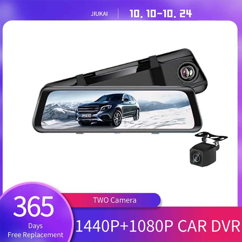 Full Screen Dashcam for Car Touch Video Recorder Rearview Mirror Dash Cam Front and Rear Camera 24H Parking Monitoring DVR