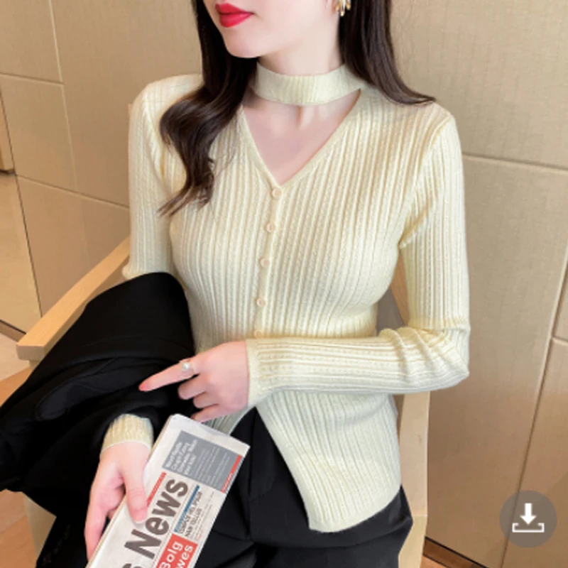 

Новинка 2023, свитер с воротником-стойкой для женщин, одежда на весну и осень, облегающий привлекательный вязаный Топ, Кардиган с длинным рукавом, рубашка