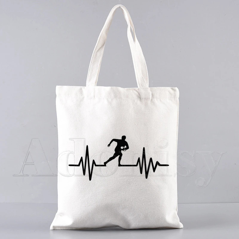 

Heartbeat Of Rugbying Canvas Bag Casual Large Hand Bags Rugby Evolution Shopping Handbag Print Large Capacity Bag