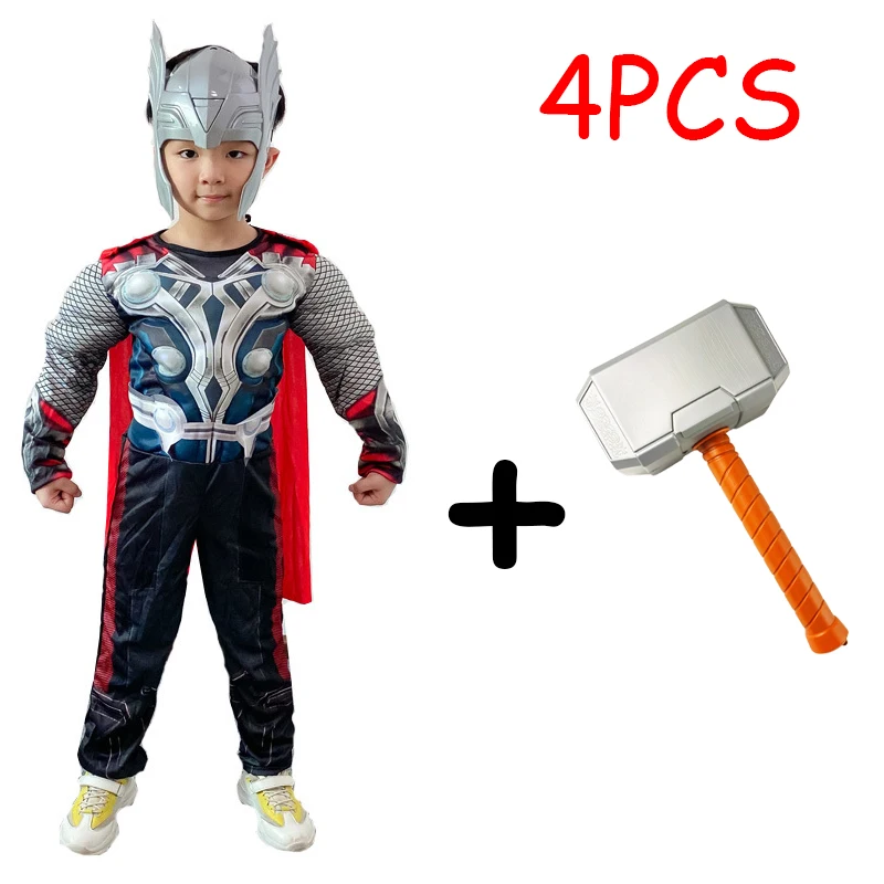 

Kids Thor Muscle Jumpsuit Superhero Thor Cosplay Costume Mask Hammer Muscle Costume The Avengers Carnival Costumes for Children