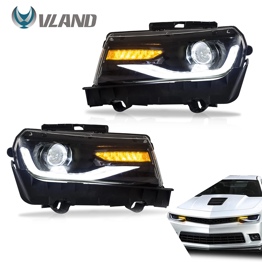 

VLAND Headlamp Car Assembly For Chevy Camaro Chevrolet 5th Generation 2014 2015 Headlamp With Moving Turn Signal Dual Beam Lens