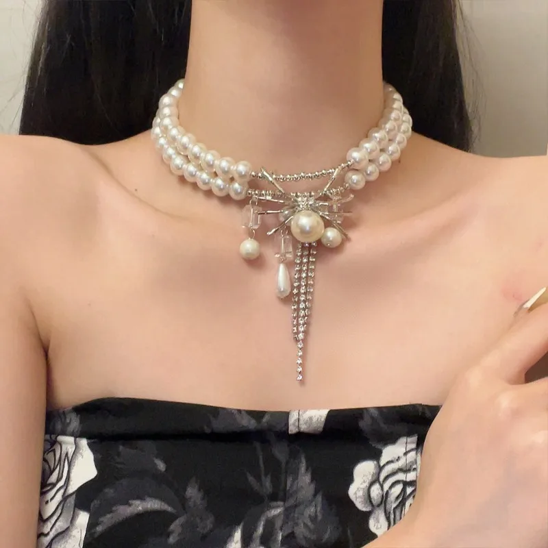 Двухслойные жемчужные ожерелья Draweye для женщин с животными кисточками Гипербола