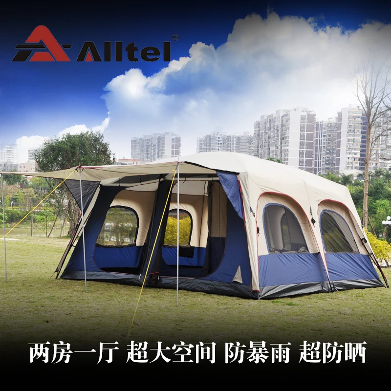 Alltel super large anti storm 6-12 persons outdoor camping family cabin waterproof fishing beach tent 2 bedroom 1 living room