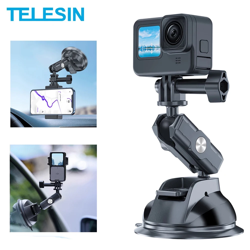 

TELESIN Car Phone Camera Holder Suction Cup 360 Adjustable 1/4 Standard Adapter For GoPro 11 10 Insta360 DJI Action 3 iPhone 14