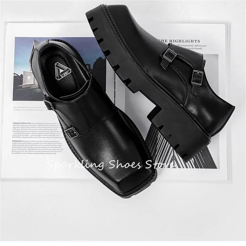 Модные мужские туфли дерби с квадратным носком кожаная обувь на танкетке в