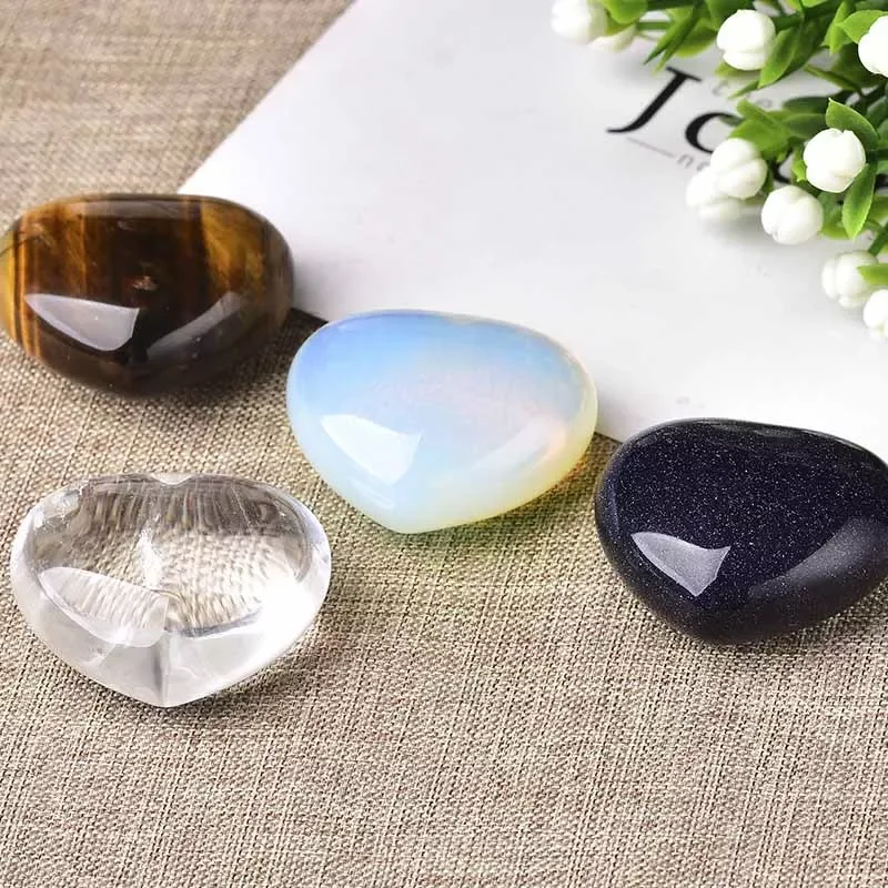 

1PC 100% Natural Crystal Heart Shape White Crystal/ Tigers Eye/Opal Gemstone Necklace Reiki Healing Stone Crystal Gemstone Gift