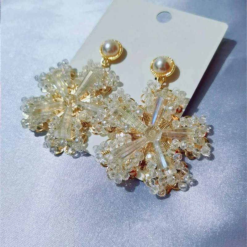 

5 Pairs Luxury High Sense Crystal Flower Earrings 2022 New Fashion Temperament Woman Party Big Earring Wholesale Jewelry