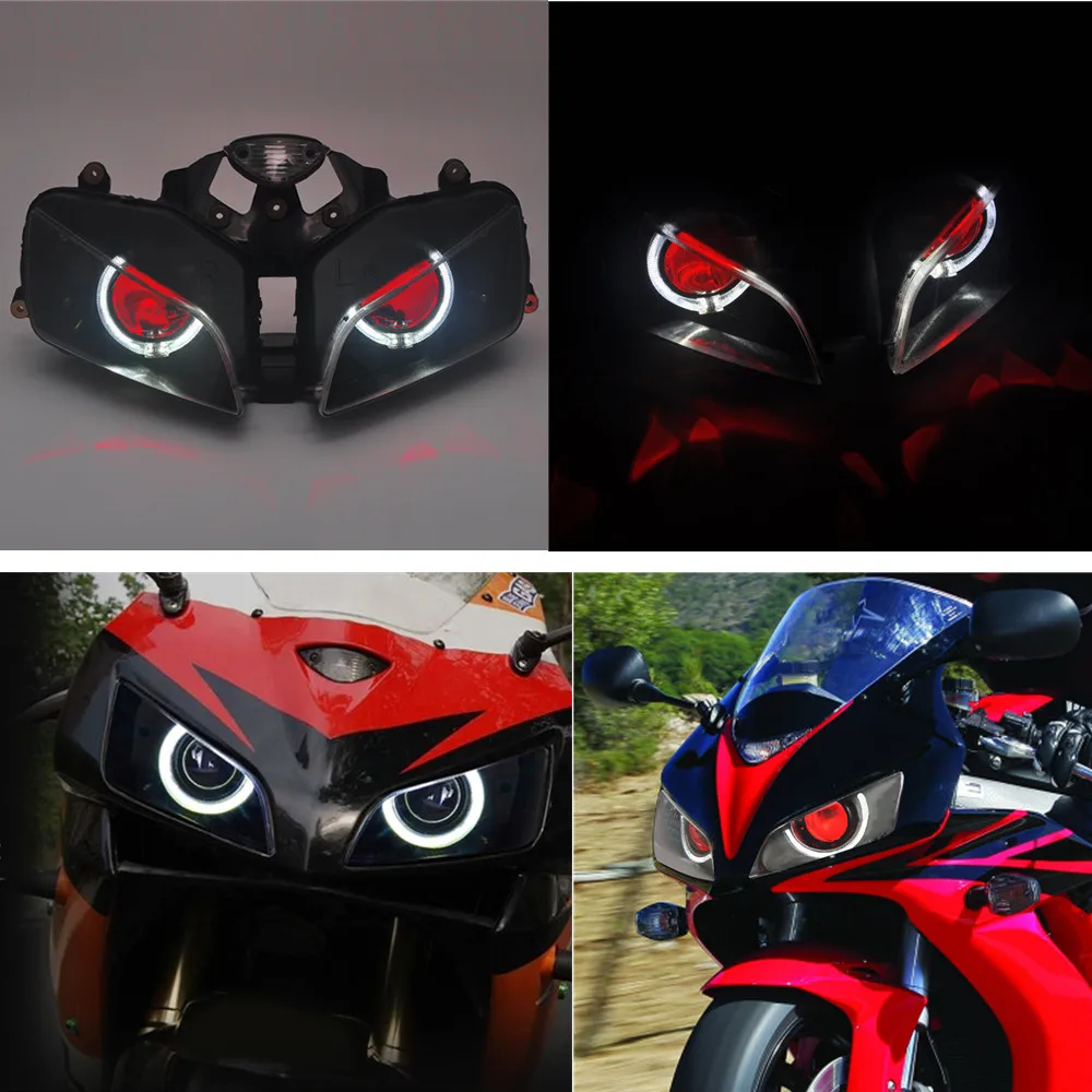 

Moto LED Head Lamp Custom HID Headlamp Projector Headlight Assembly For Honda CBR600RR F5 CBR 600 RR 2003-06 Angel Eye Demon Eye