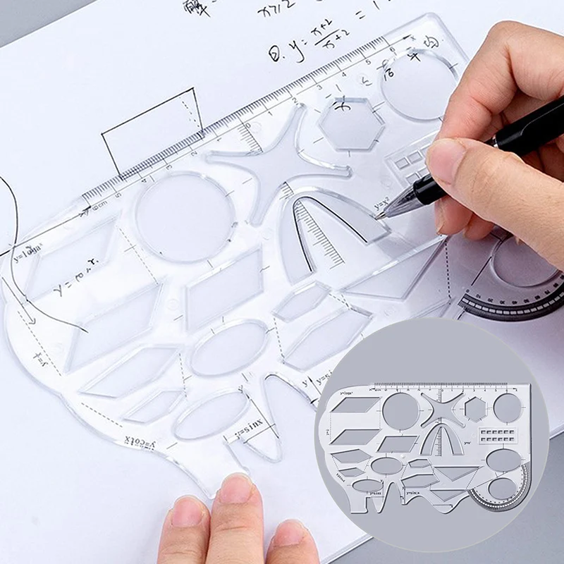 

Прозрачная мягкая пластиковая многофункциональная линейка с геометрическим рисунком