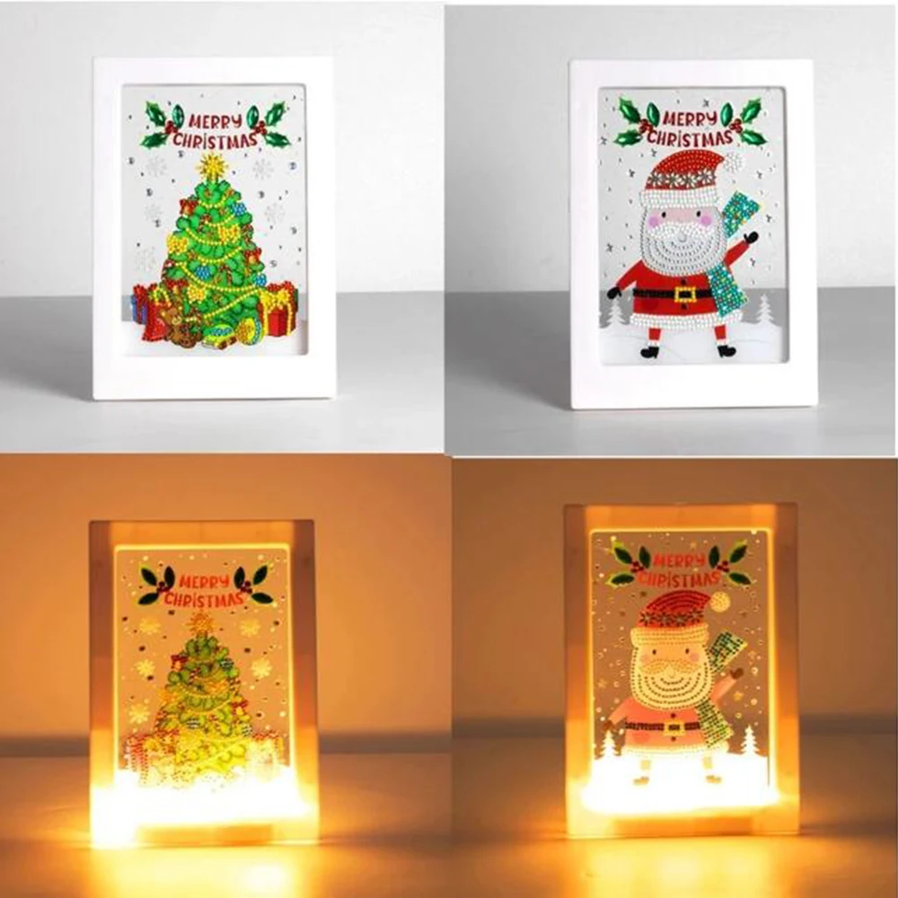 

Рождественская Алмазная картина, фоторамка со светодиодной подсветкой, мультяшная вышивка, полезная настольная подсветильник, домашний декор, подарок ручной работы