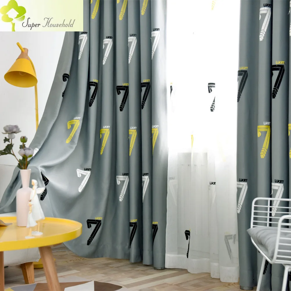 

Simple Modern Embroidered 7 Curtains for Living Room Bedroom Blackout Window Tulle Cartoon Curtain Children Room Drapes