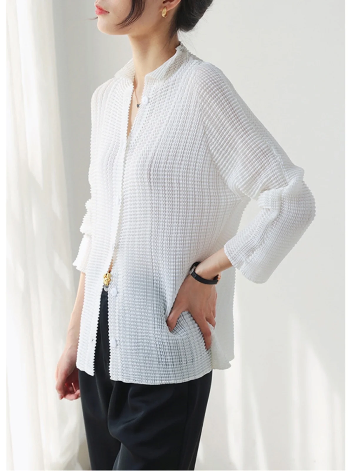 Женская плиссированная рубашка с длинным рукавом Тонкая Повседневная