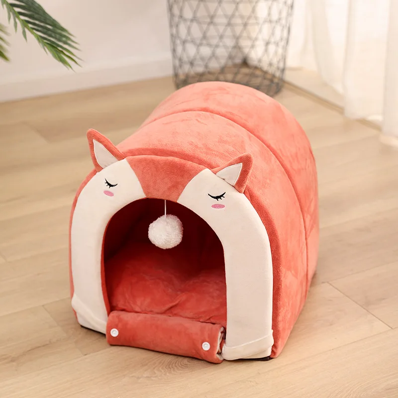 

Cat Litter Four Seasons Universal Cat Semi-Enclosed House Fox Cartoon Winter Warm Removable Bed Pet Supplies Tapis Litière Chat