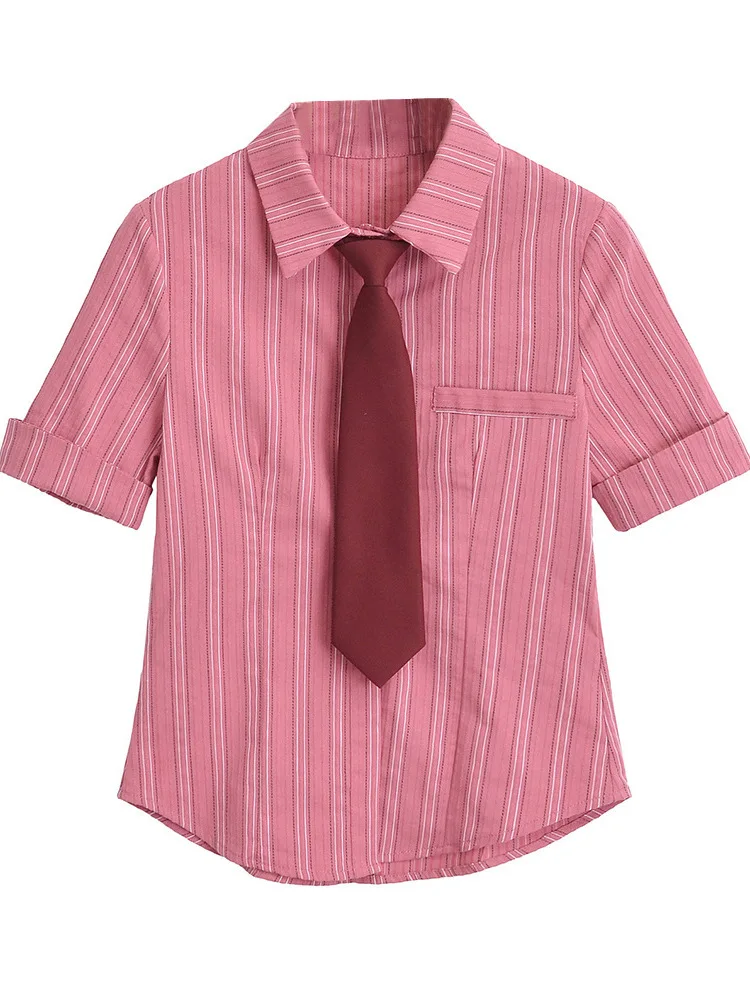 Женская Облегающая рубашка в полоску с коротким рукавом и воротником-поло
