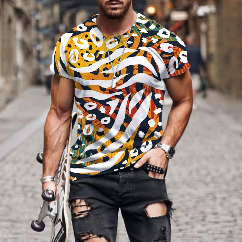 Футболка мужская оверсайз с абстрактным леопардовым принтом модная тенниска