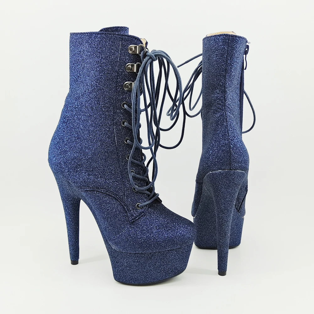 Leecabe Glitter materials 15CM/6inches Pole dancing shoes High Heel platform Boots closed toe Pole Dance boots