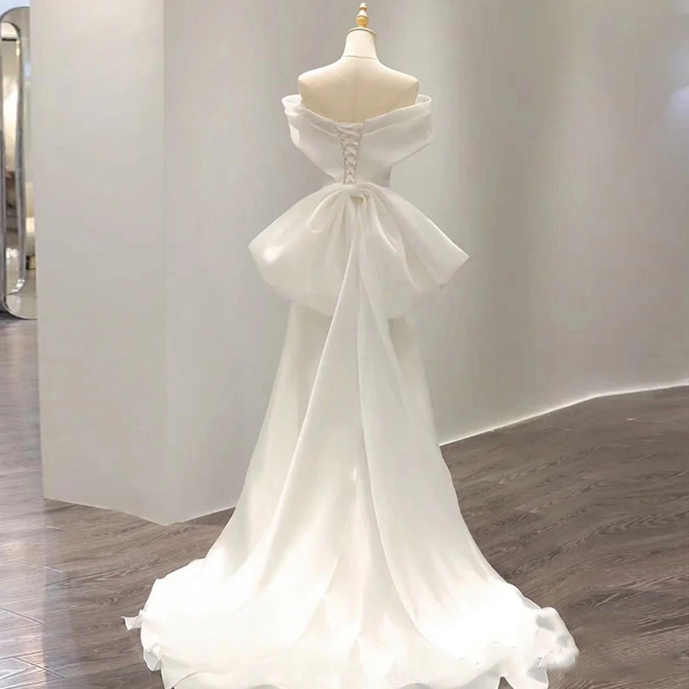 

Wedding Dresses V-neck Mermaid Bow Weeding Dress with Sweep Train