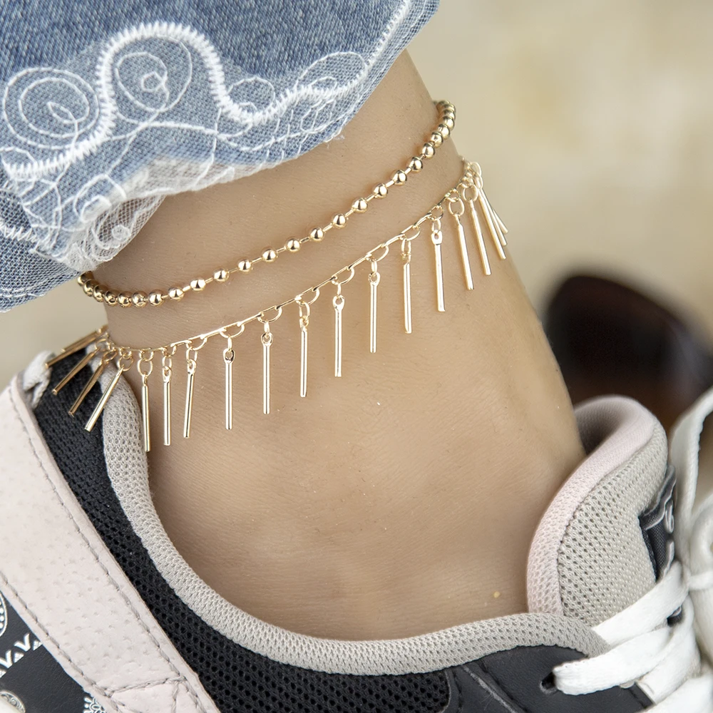 

Bohemia Tassel Anklets Bracelets For Women Girl Double-layer Chain Foot Bracelet Summer Beach Ladies Ankle Accessories Jewelry