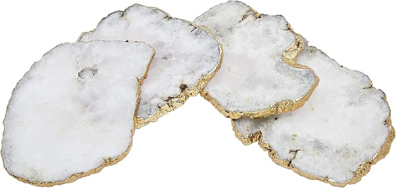 

Quartz Coasters Brass Edge, Set of 4 Plate mat for table Coaster cup mat star Doily papers Costers for drinks Led coaster Silico