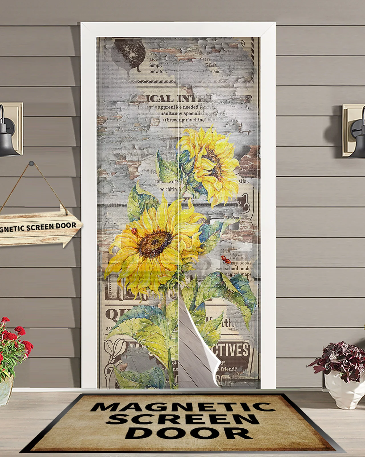 

Sunflower Wood Grain Plant Flower Door Curtain Mosquito-proof Bedroom Magnetic Hanging Curtains Window Screen Gauze Door Curtain