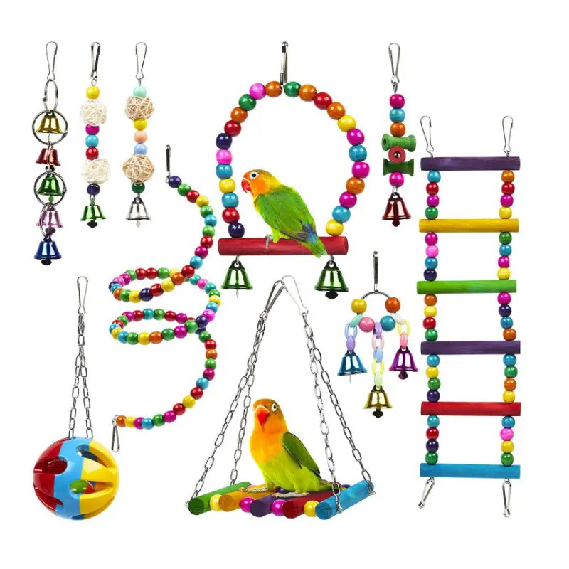 

Shape Toys Chewable Wooden Accessories For Bite Birds Swing Bird Parrots 10pcs Beads Parrot Cage Toys Bridge Bird Reliable Wood