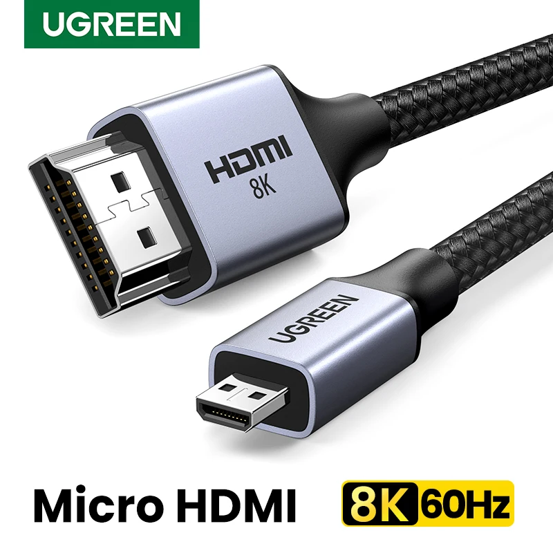 UGREEN Micro HDMI-Совместимость с HD 8K/60Hz 4K/160Hz для GoPro Hero Raspberry Pi 4 Sony A6000 Nikon Zfc Action Micro HD 2,1 8K