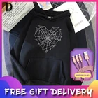 Свитшот в стиле Харадзюку, уличная одежда в Корейском стиле, Худи оверсайз с забавным принтом паутины, винтажный свитшот в готическом стиле, милый стиль хип-хоп