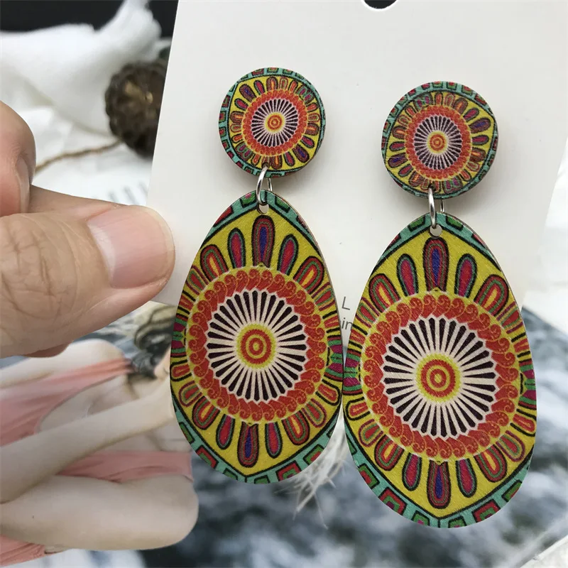 

Sunflower Wood Long Earrings Set New In Jewelry For Women Drop Earrings Women Bohemia Individualization Retro National Style