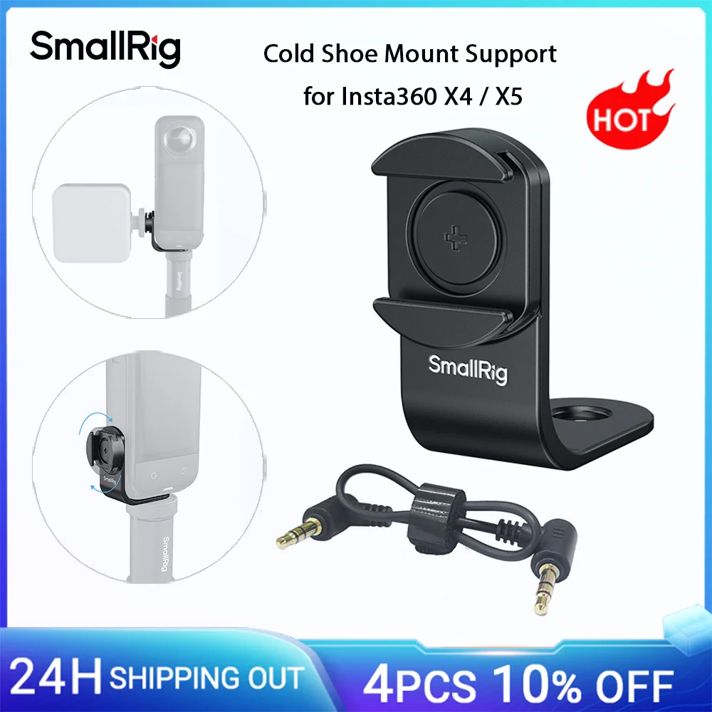 Фото Поддержка крепления SmallRig для холодного башмака для Insta360 X4/X5 для передатчика DJI Mic 3, 360° °   Съемка с помощью аудиокабеля-адаптера-5825 №1