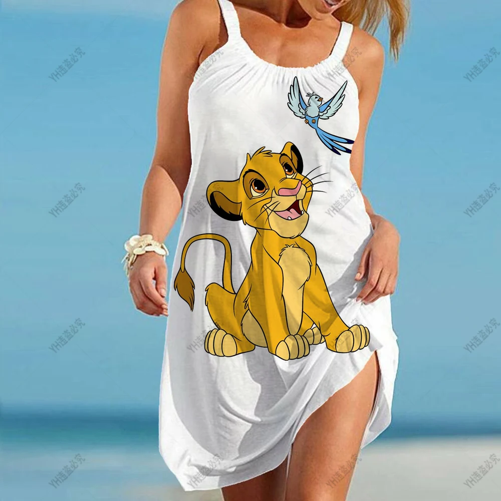 

Disney Lion King Elegant Evening Dress Dresses 2022 Sexy Outfits for Woman Sleeveless Boho Cartoon Beach Dress Loose Sling Y2K