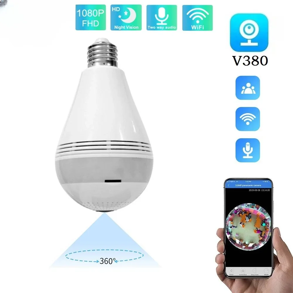 

V380 Pro WIFI Bulb Camera Panoramic 360° VR Smart Home HD Wireless Camera 3MP 5MP LED Lights CCTV Security