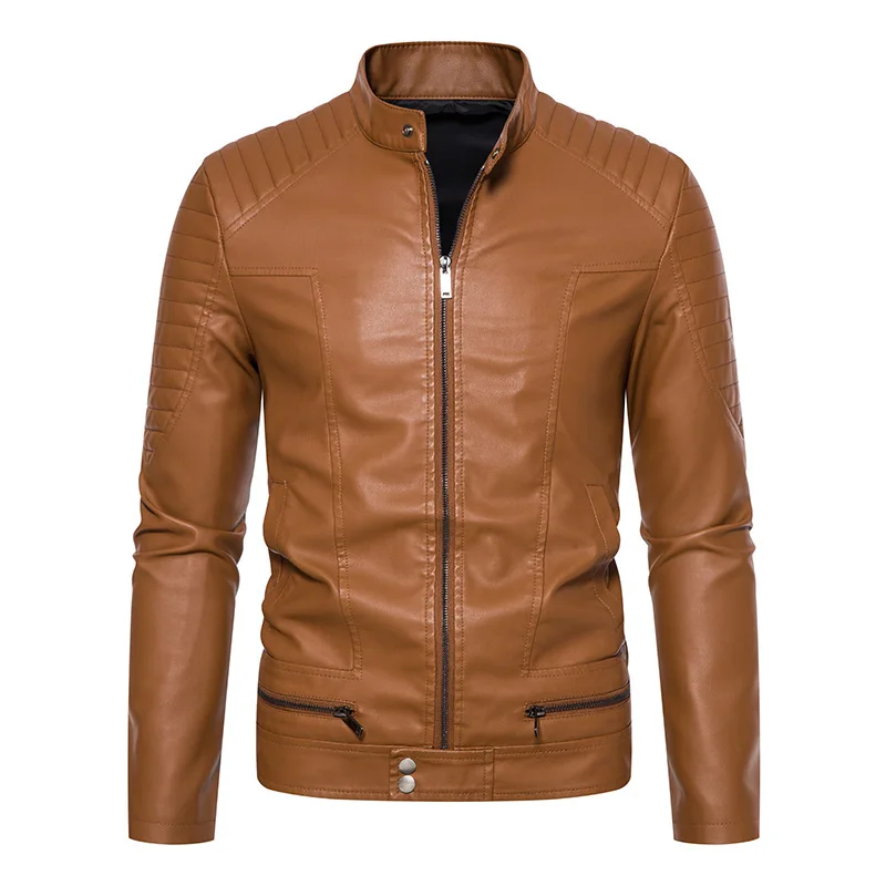 

2023 Men's Autumn New Leather Jacket Retro Washed Stand Collar Casual PU Leather Jacket