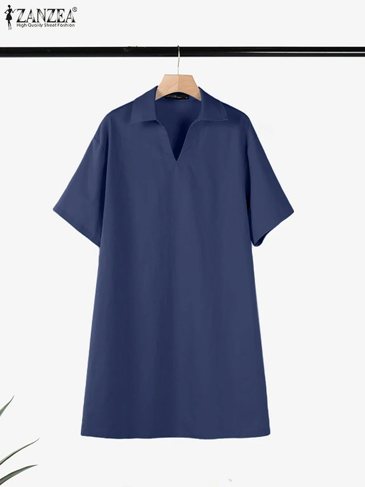 Стильное летнее джинсовое синее платье ZANZEA женский сарафан с лацканами и