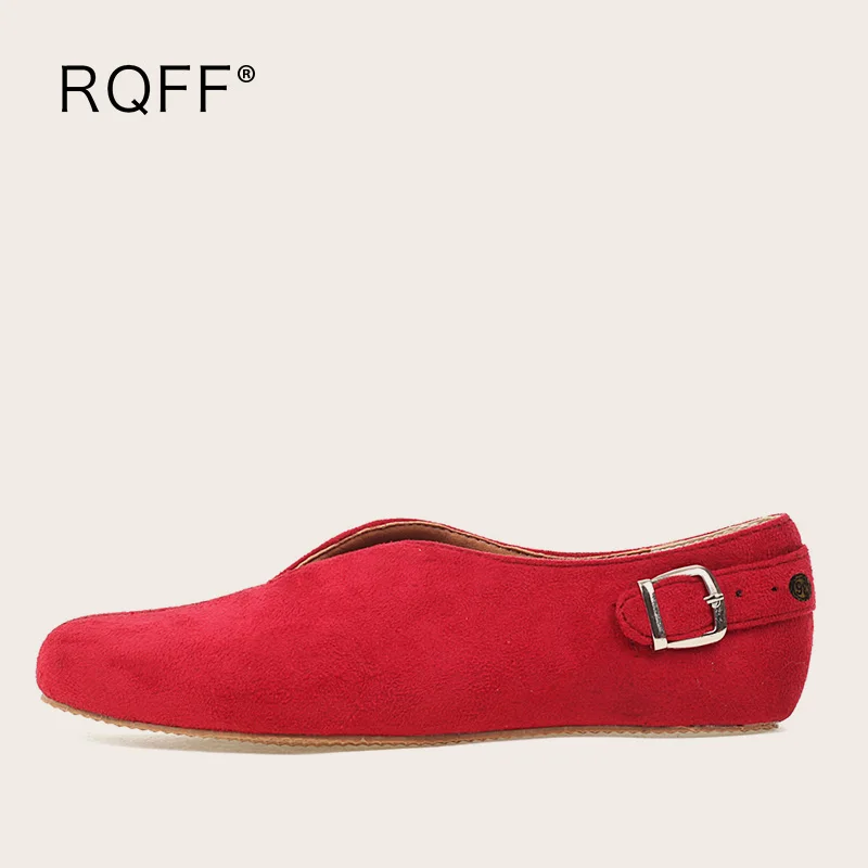 

Туфли-лодочки женские замшевые, плоская подошва, круглый носок, ручная работа, размеры 44 46 48, весна-осень 2022