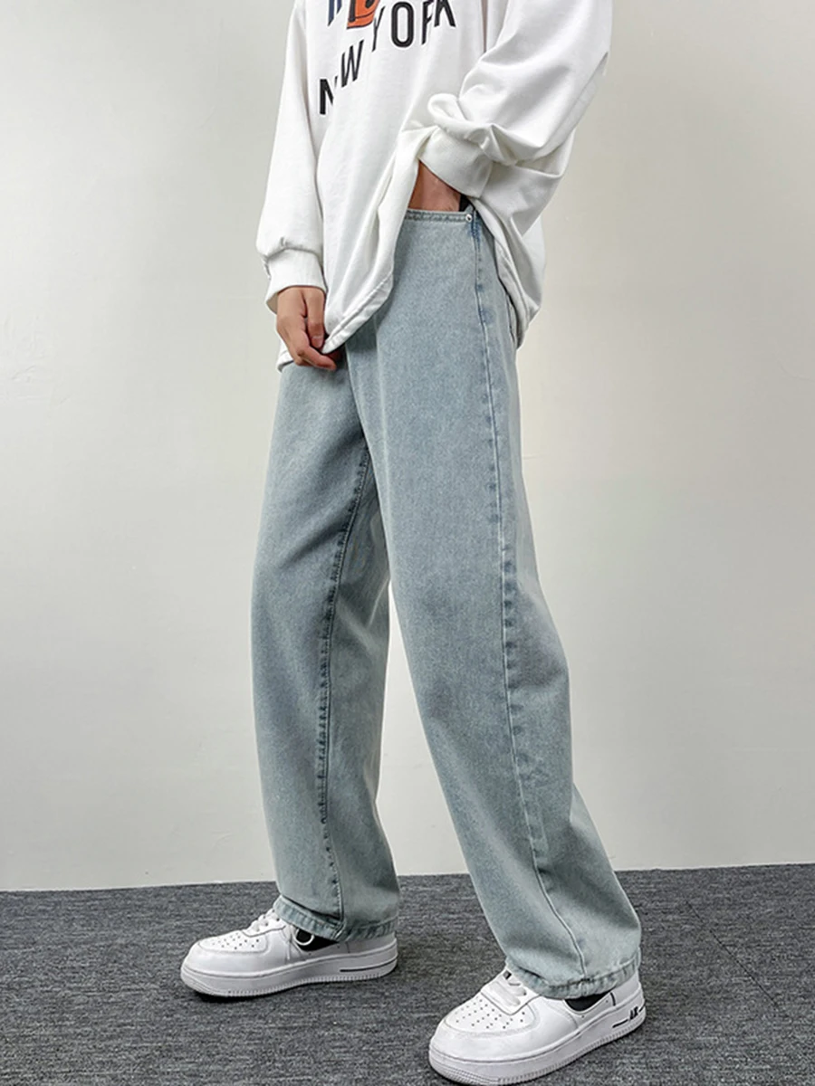 European and American Men's High Street Jeans Men's Loose Straight Wide Leg Pants Nine Points Long Pants Streetwear Ins Hot Sale