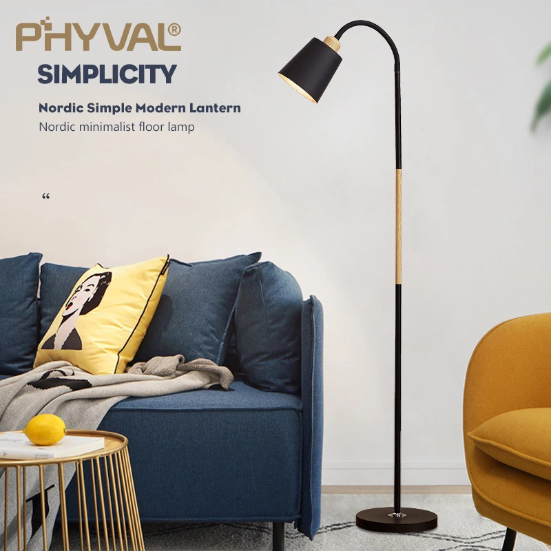 PHYVAL Nordic Floor Lamps Creative Living Room Bedroom Study LED Simple Modern Dimming Reading Wooden&Iron Adjustable Floor Lamp