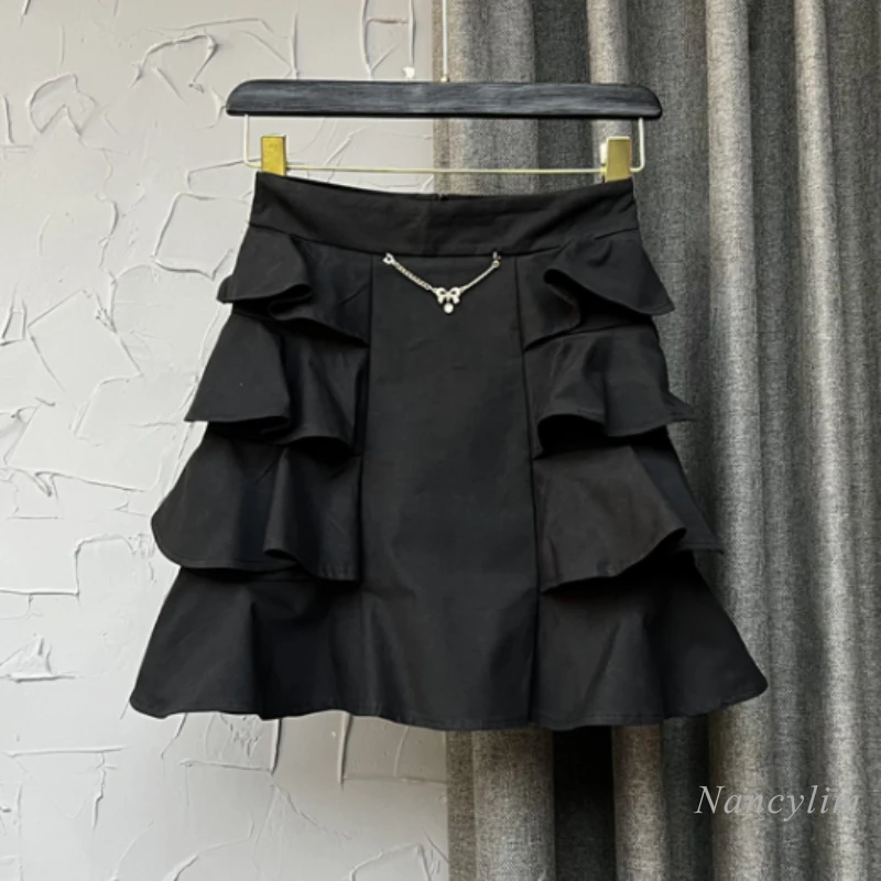 

Khaki Skirt Woman 2022 Ruffled Patchwork Summer Faldas New Slim Fit Ins High Waist A- Line Jupe Femme