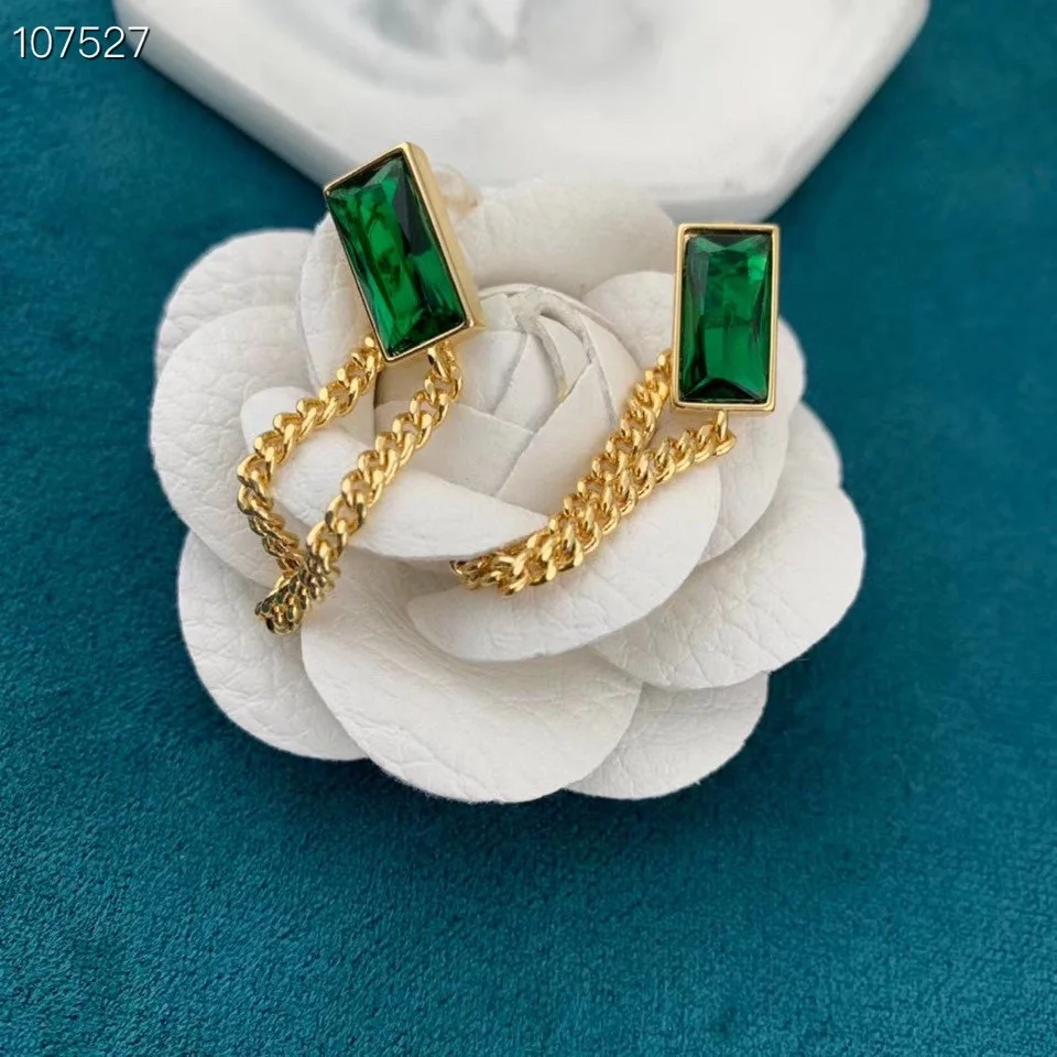 

European and American popular square green stone chain earrings