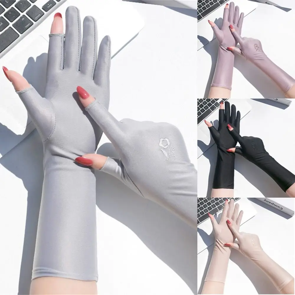 

Women Girls Slip Resistant Mid-long Thin Anti UV Etiquette Gloves Sunscreen Gloves Driving Gloves