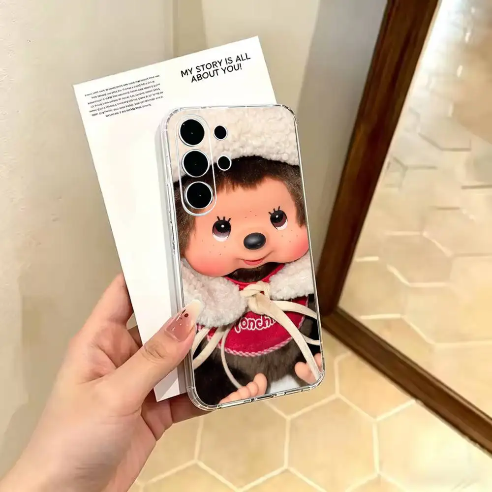 Фото Прозрачный тонкий мягкий чехол C-Cute M-Monchhichi-es для Samsung S 25,24,23,22,30,21,10,9,Ultra,Plus,Lite,FE,4,5 G №5